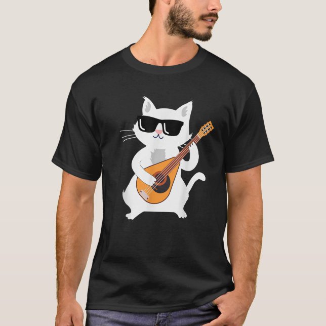 Cat Plututgående Mandolin T Shirt (Framsida)