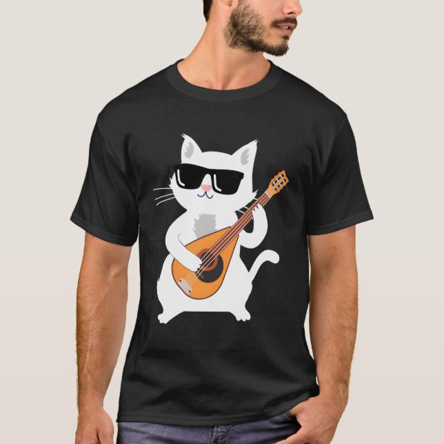 Cat Plututgående Mandolin T Shirt (Framsida)
