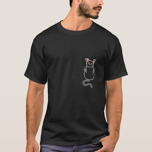 Cat Pocket Kitten Black T Shirt (Framsida)