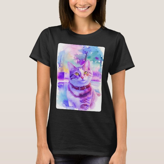 Cat Portrait Animal Beautiful Kitten Illustration T Shirt (Framsida)