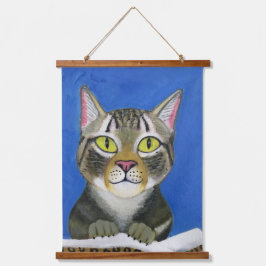 Cat Portrait Wood Topped Wall Tapestry