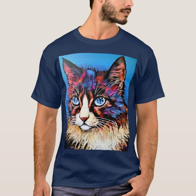 Cat Porträtt Street Art Stil T Shirt (Framsida)