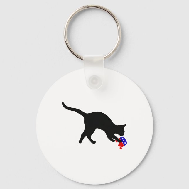 Cat Pounting on Gop Elephant Funny Democat Nyckelring (Framsida)