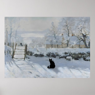 Cat Print Monet Sunset on Seine Funny Poster