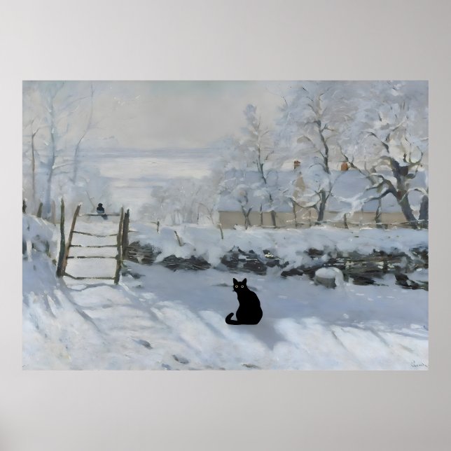 Cat Print Monet Sunset on Seine Funny Poster (Framsidan)