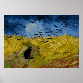 Cat Print Vincent Van Gogh Wheatfield med Kråkor Poster