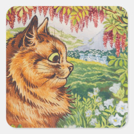 Cat Profile Blommigt Vintage Art av Louis Wain Fyrkantigt Klistermärke
