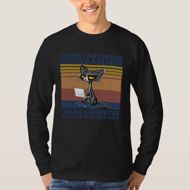 Cat Programmers Programming Make Computer  Apparel T Shirt (Framsida)