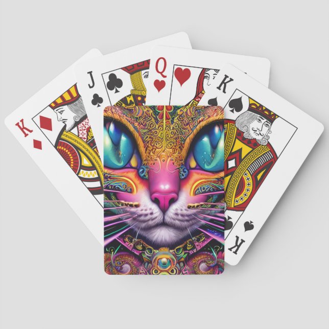 Cat Psychedelic Fantasy Character Porträtt Casinokort (Baksidan)