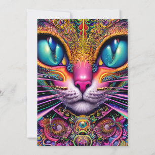 Cat Psychedelic Fantasy Character Porträtt Inbjudningar