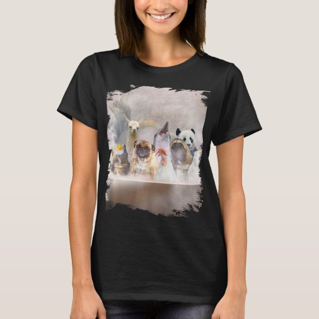 Cat Pug Hund Chicken Sloth Llama Panda Dolphin Bat T Shirt (Framsida)