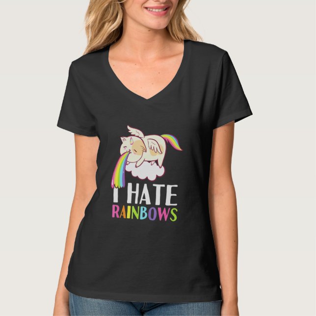 Cat Puke Rainbow Vomit I Hate Rainbows Cute T Shirt (Framsida)