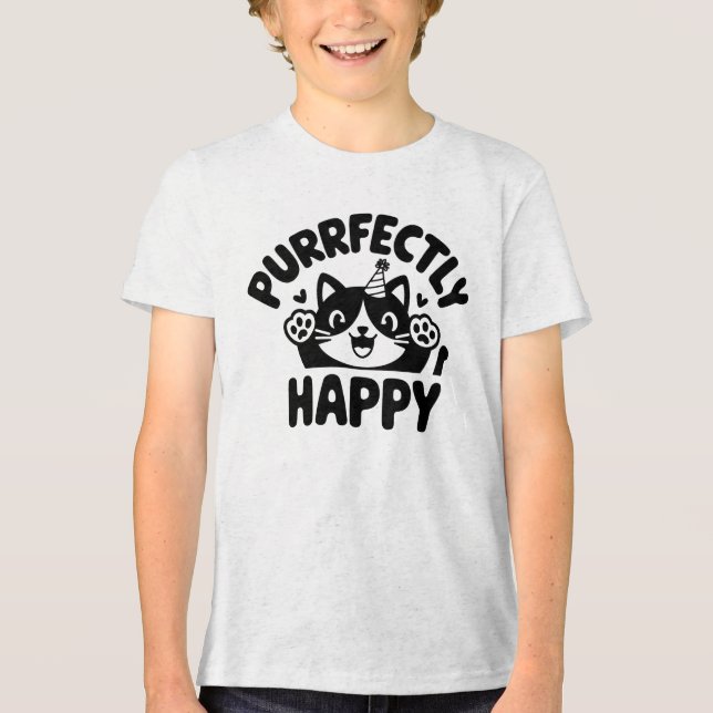 Cat Pully Lycklig Purr Perfekt T Shirt (Framsida)