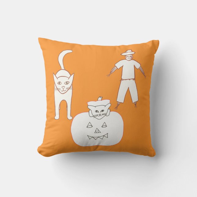 Cat Pumpkin Fågelskrämma Halloween Pillow Kudde (Framsida)