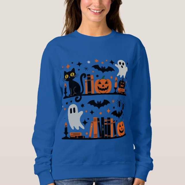 Cat Pumpkin Fladdermus Spider Halloween Bok Candle T Shirt (Framsida)