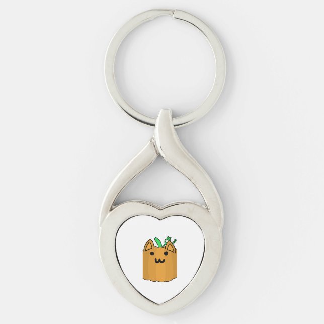 Cat Pumpkin Halloween Sticker Twisted Heart Silverfärgad Nyckelring (Framsidan)