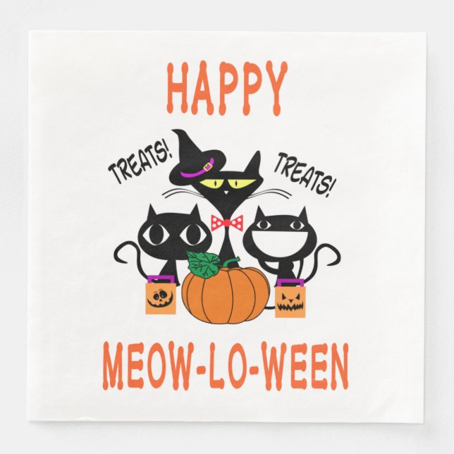 Cat Pumpkin Meowloween Halloween Pappra Napkins Pappersservett (Framsida)