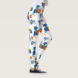 Cat Pumpkin Mönster White Halloween Leggings