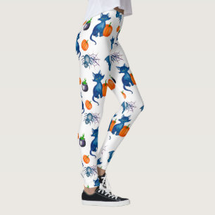 Cat Pumpkin Mönster White Halloween Leggings