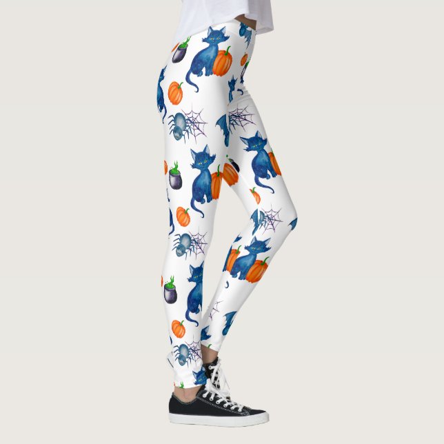 Cat Pumpkin Mönster White Halloween Leggings (Höger)