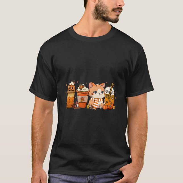 Cat Pumpkin Spice Coffee Latte Fall Autumn Season T Shirt (Framsida)