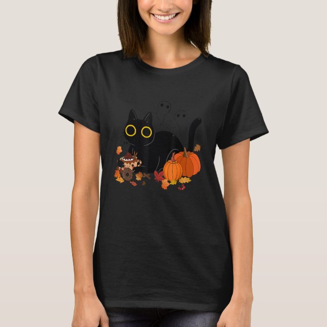 Cat Pumpkins Fall Thanksgiving Halloween Costume T Shirt (Framsida)