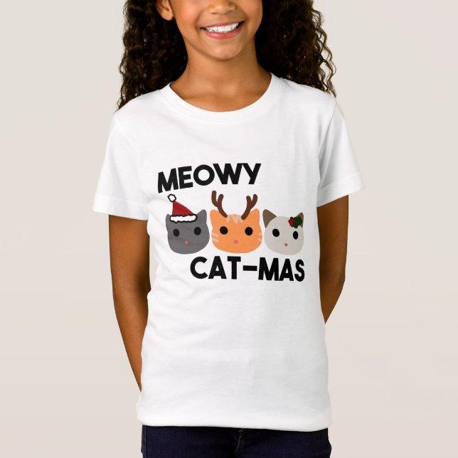 Cat Pun Kids Shirt Meowy Catmas T Shirt (Framsida)