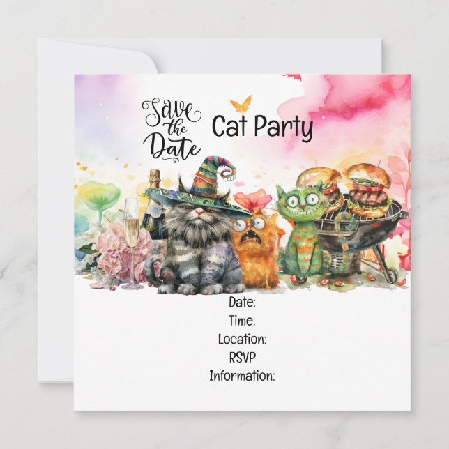 Cat Purr-fitt Quirky Cat Party Spara Datumet (Framsida)