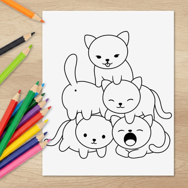 Cat Pyramid - Group of Cats Coloring Page Stämpel (Skapare uppladdad)