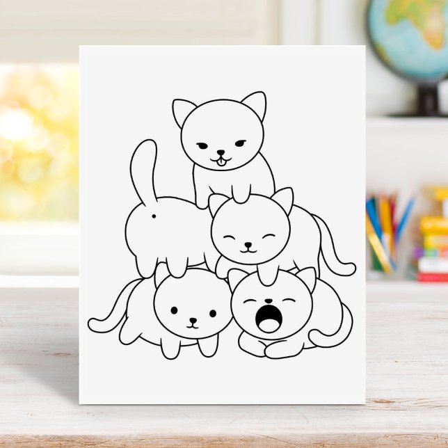 Cat Pyramid - Group of Cats Coloring Page Stämpel (Skapare uppladdad)