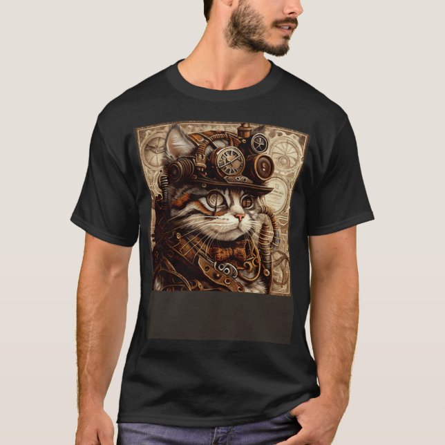 Cat Quilting Steampunk T Shirt (Framsida)