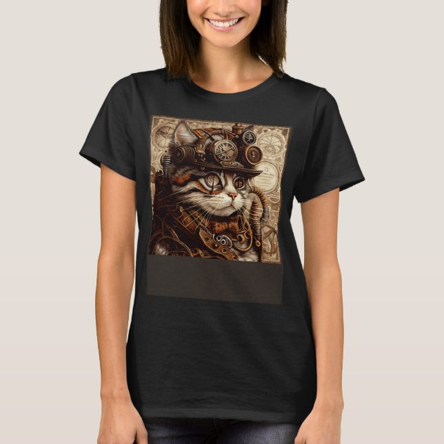 Cat Quilting Steampunk T Shirt (Framsida)