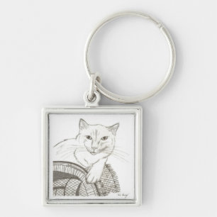 Cat Ragdoll Porträtt Keychain Fyrkantig Silverfärgad Nyckelring