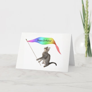 Cat Rainbow Banner Birthday Card Kort