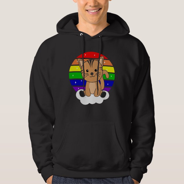 Cat Rainbow Glitter Kawaii Cats Colorful Hoodie (Framsida)