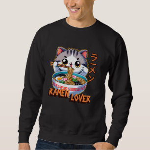 Cat Ramen Älskare japansk Noodles Funny Lång Ärmad Tröja