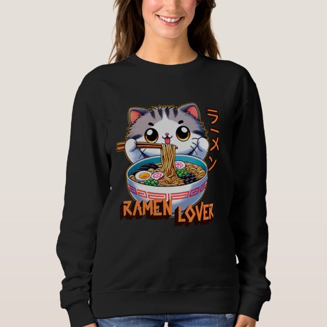 Cat Ramen Älskare japansk Noodles Funny T Shirt (Framsida)
