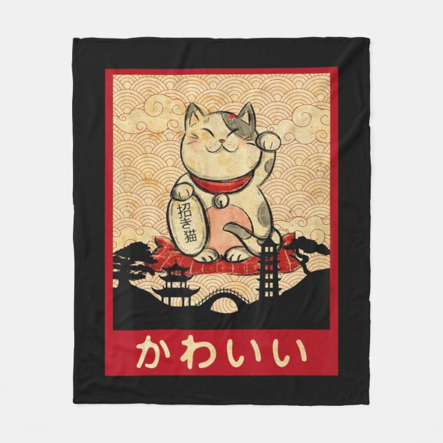 Cat Ramen Bowl Anime Japansk Noodles Kawaii Neko Fleecefilt (Framsidan)