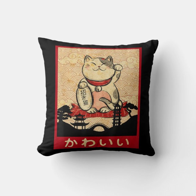 Cat Ramen Bowl Anime Japansk Noodles Kawaii Neko Kudde (Framsida)