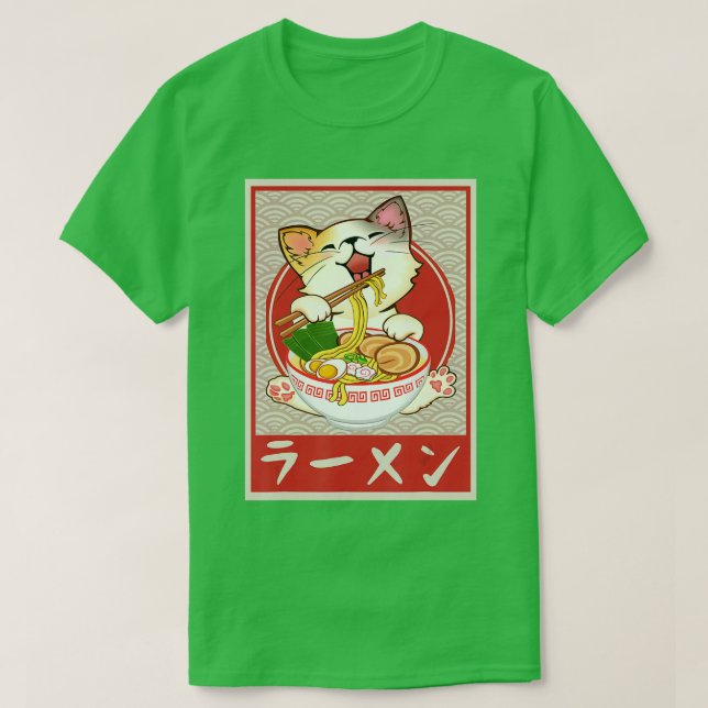 Cat Ramen Bowl Anime Japansk Noodles Kawaii Neko T Shirt (Design framsida)