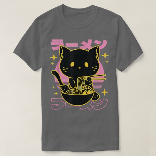 Cat Ramen Cat Japanska Kawaii Cute Anime Cat Rame T Shirt (Design framsida)