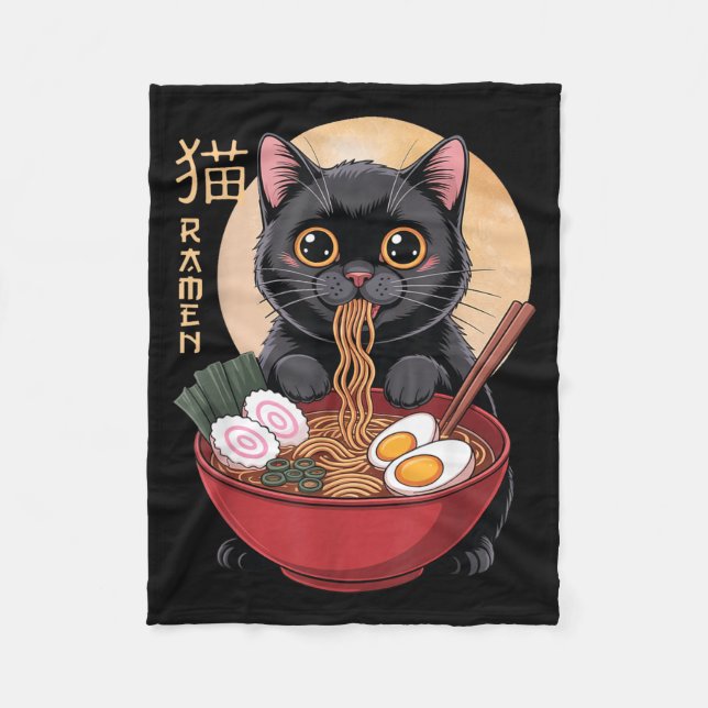 Cat Ramen Funny Graphic Tees Japanese Kawaii Cat A Fleecefilt (Framsidan)