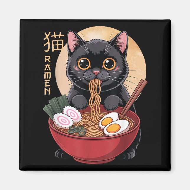 Cat Ramen Funny Graphic Tees Japanese Kawaii Cat A Magnet (Framsidan)