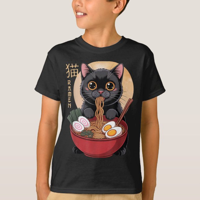 Cat Ramen Funny Graphic Tees Japanese Kawaii Cat A T Shirt (Framsida)