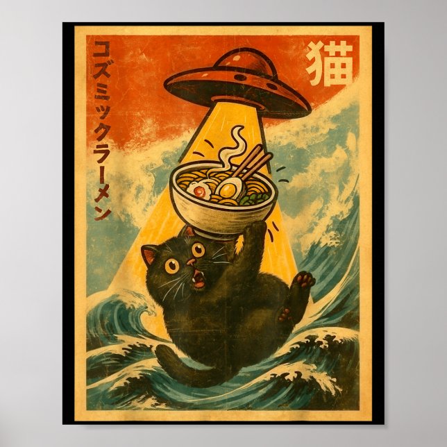 Cat Ramen Funny Japanese Anime Ufo Men Women Teen  Poster (Framsidan)