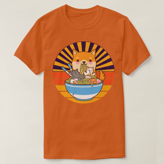 Cat Ramen Hund Shiba Inu Japanska Kawaii Cute Anim T Shirt (Design framsida)