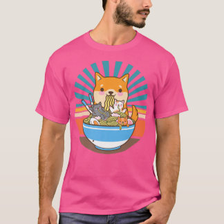 Cat Ramen Hund Shiba Inu Japanska Kawaii Cute Anim T Shirt