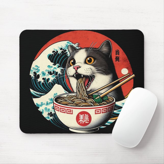 Cat Ramen Japanese Art Vintage Style Musmatta (Med mus)