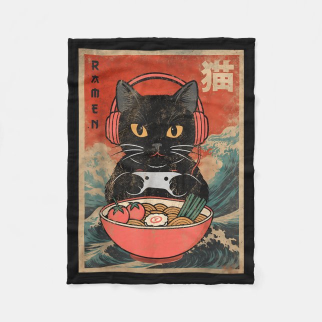 Cat Ramen Japanese Funny Graphic Kawaii Anime  Fleecefilt (Framsidan)