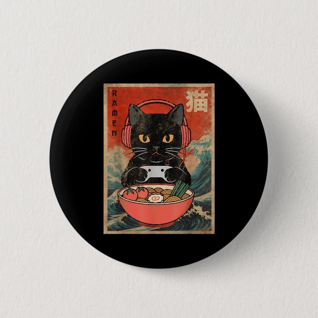 Cat Ramen Japanese Funny Graphic Kawaii Anime  Knapp (Framsida)